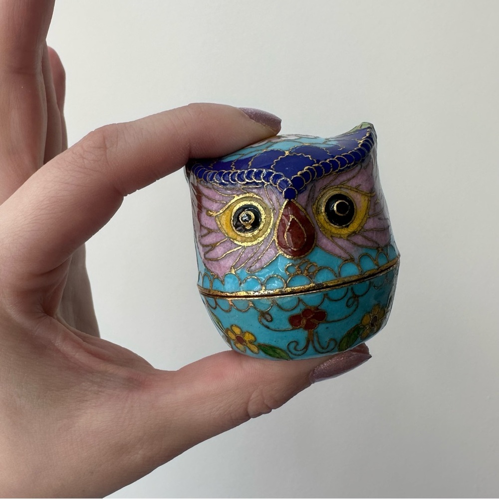 Vintage cloisonné owl trinket box